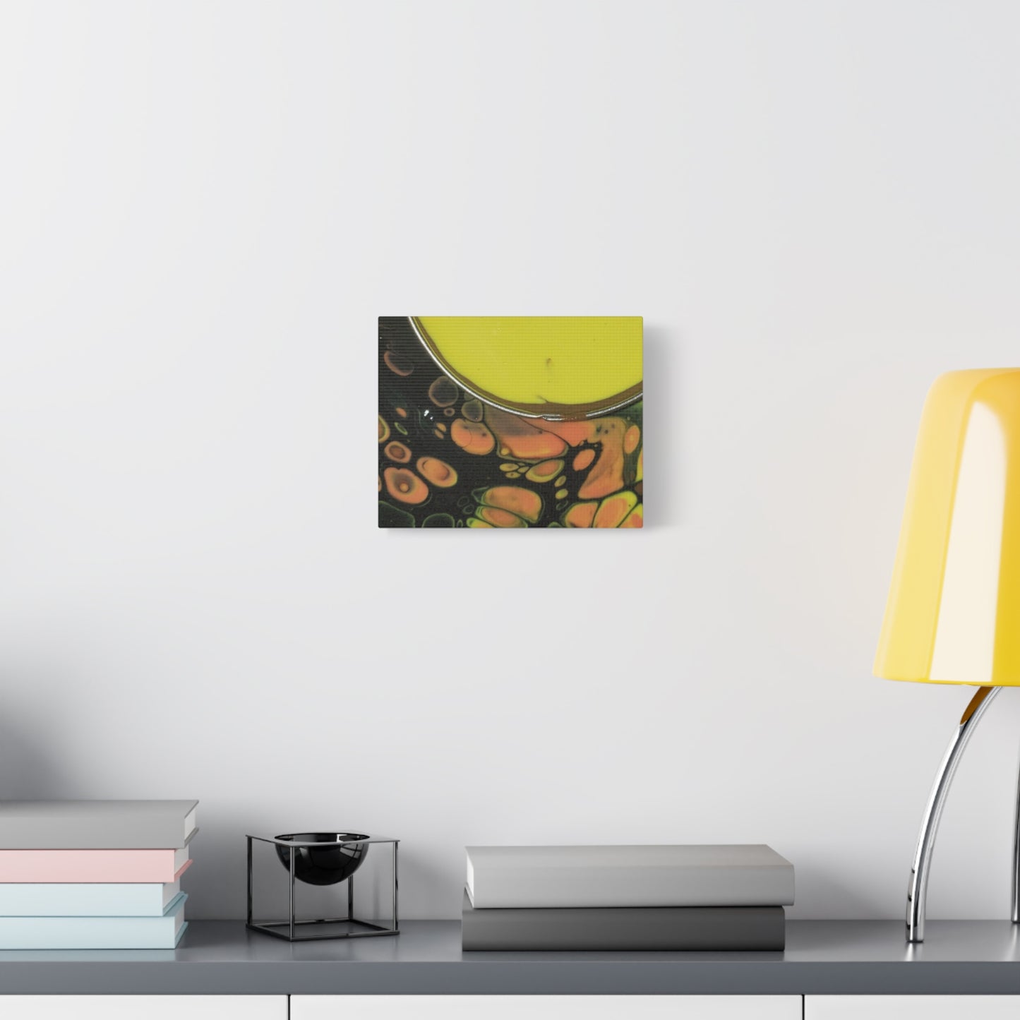 Abstract Fluid Art Canvas Print — Yellow & Black Cell Pour