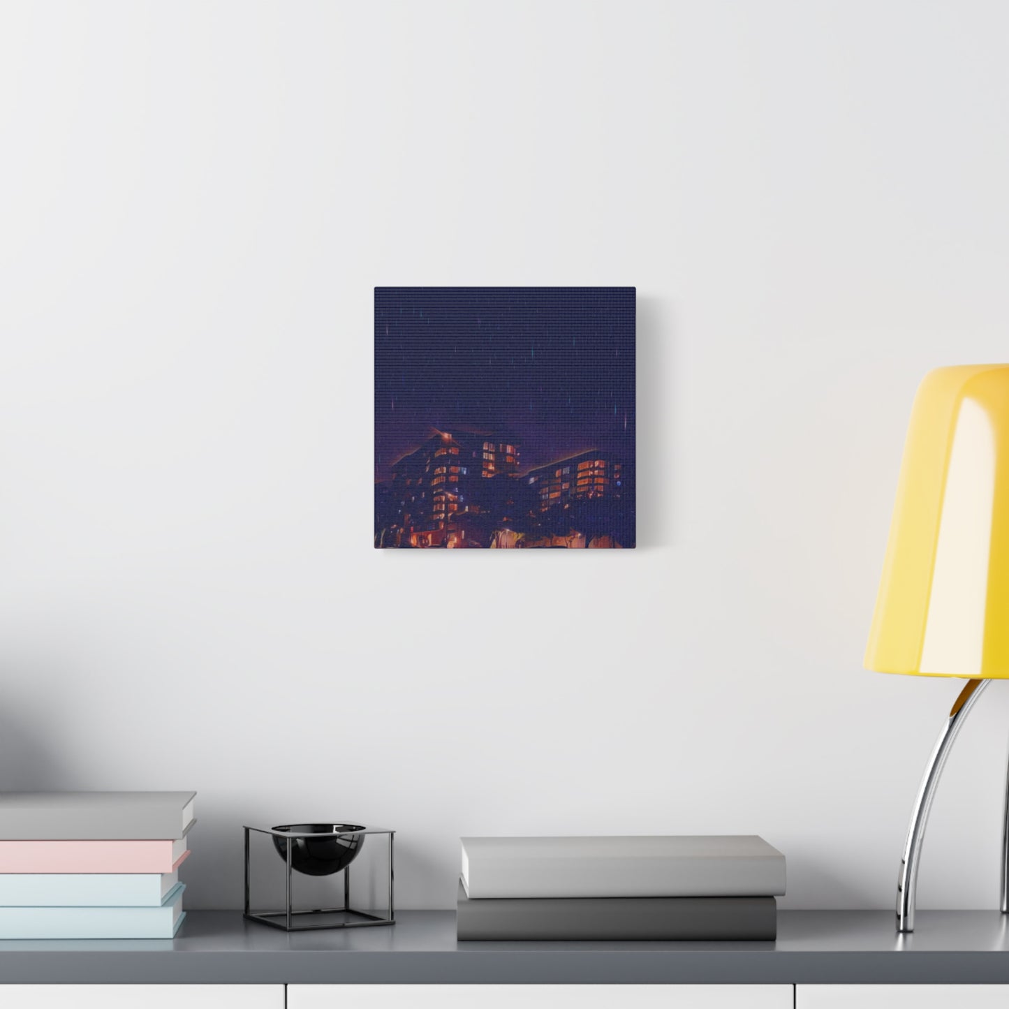 Neon Percipitation @ night - Canvas Print — Moody Urban Wall Art