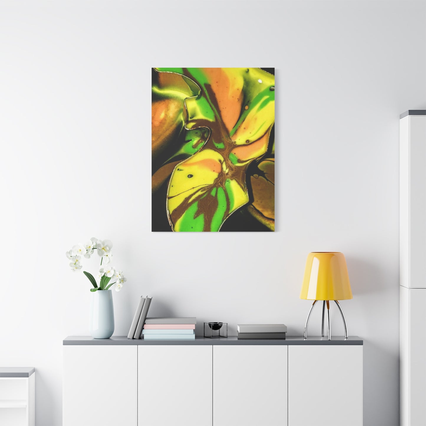Abstract Green & Gold Fluid Art Matte Canvas Print (Stretched)
