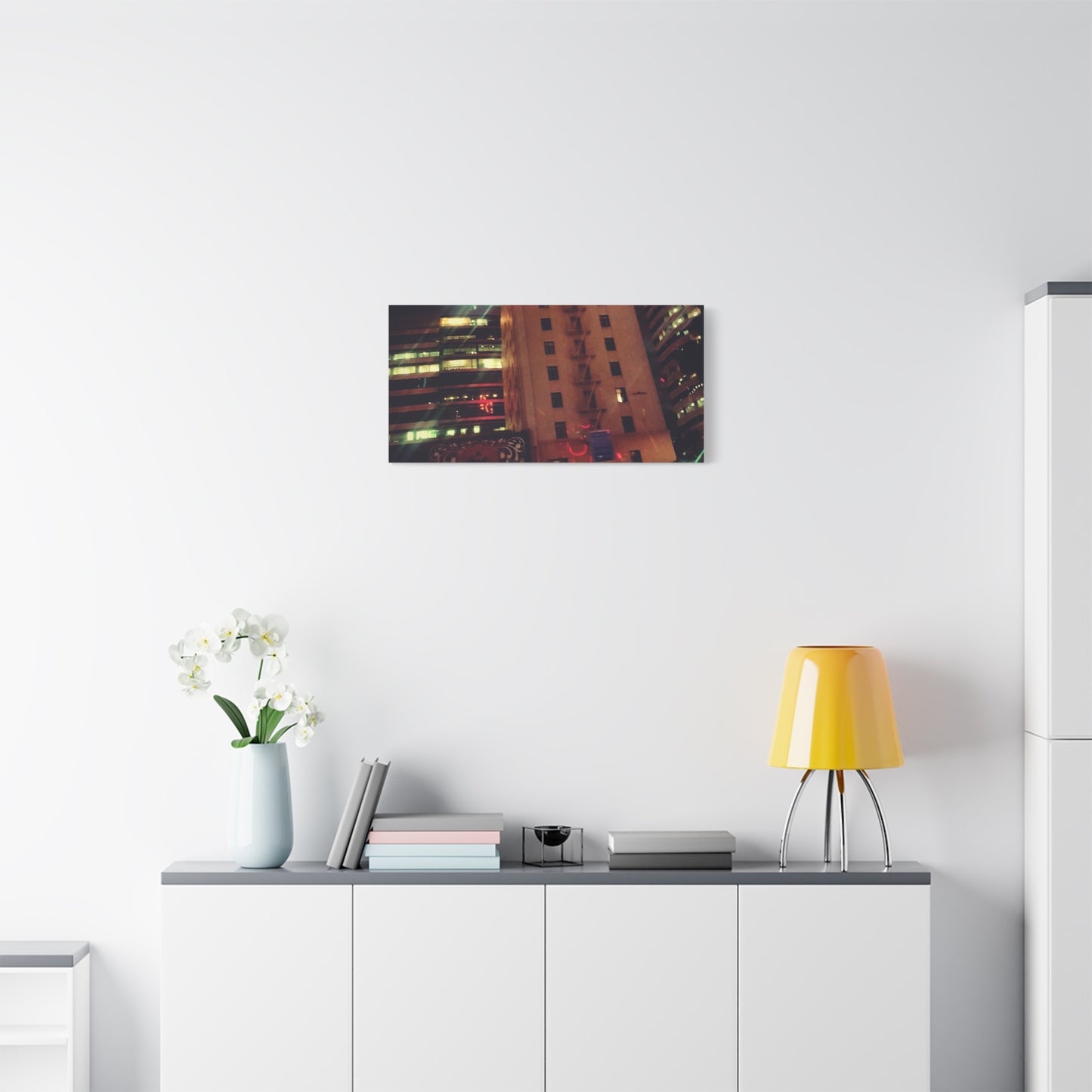 Hotel DeAnza - City Nightscape Canvas Print — Urban Street Art Building Matte Stretched 1.25"