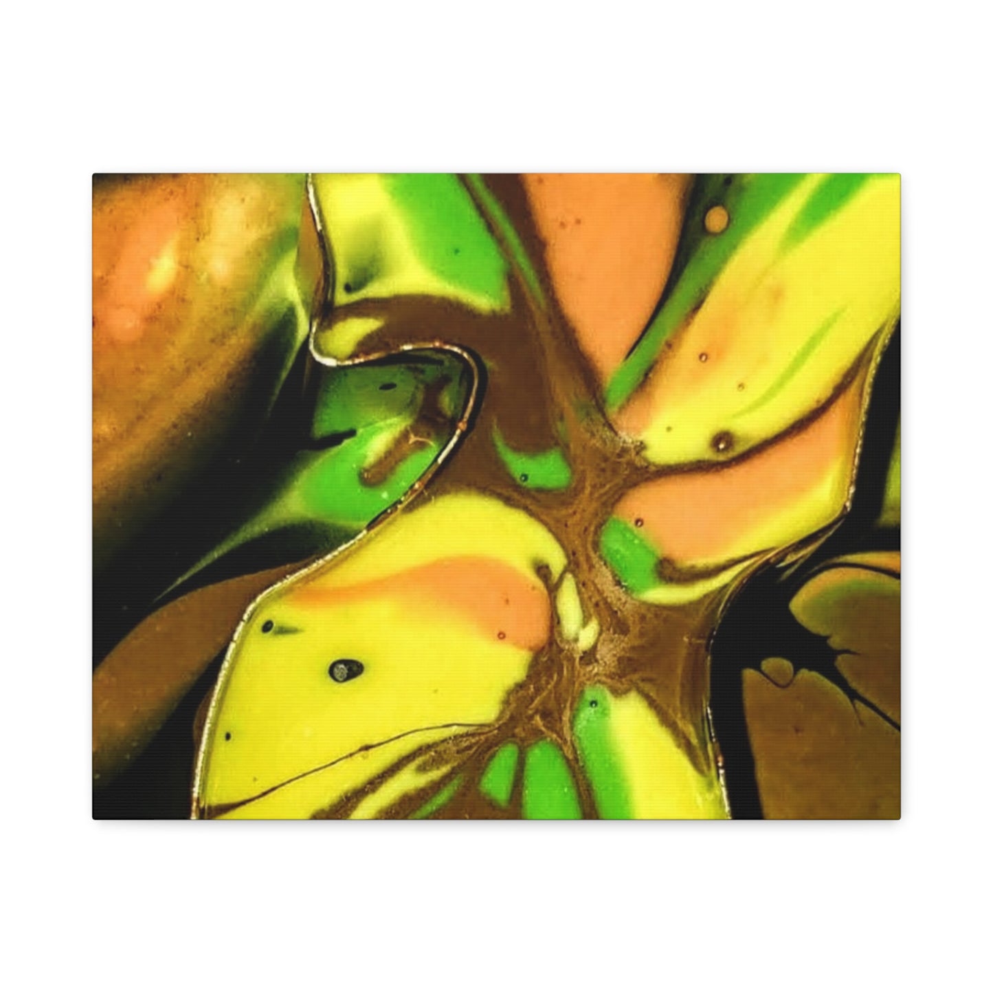 Abstract Green & Gold Fluid Art Matte Canvas Print (Stretched)