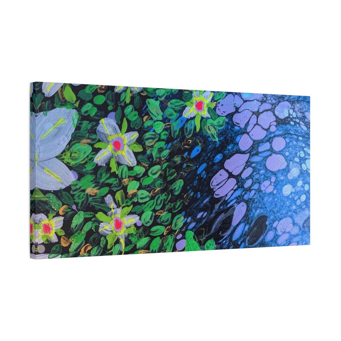 Floetrol&Flowers -  Reef Matte Canvas Wall Art — Blue & Green Abstract Flower Painting