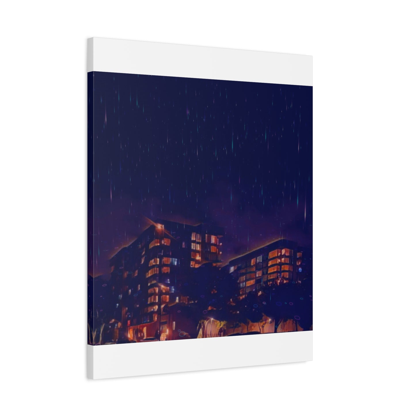 Neon Percipitation @ night - Canvas Print — Moody Urban Wall Art