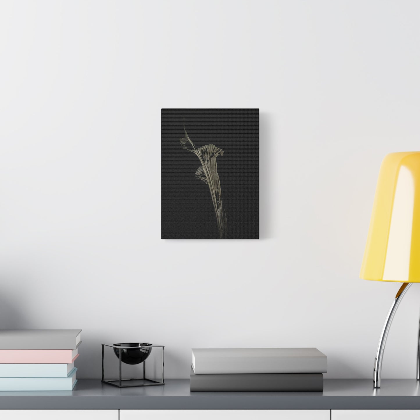 Calla Lilly - Minimalist Botanical Canvas Print — Monochrome Flower Art on Black Matte