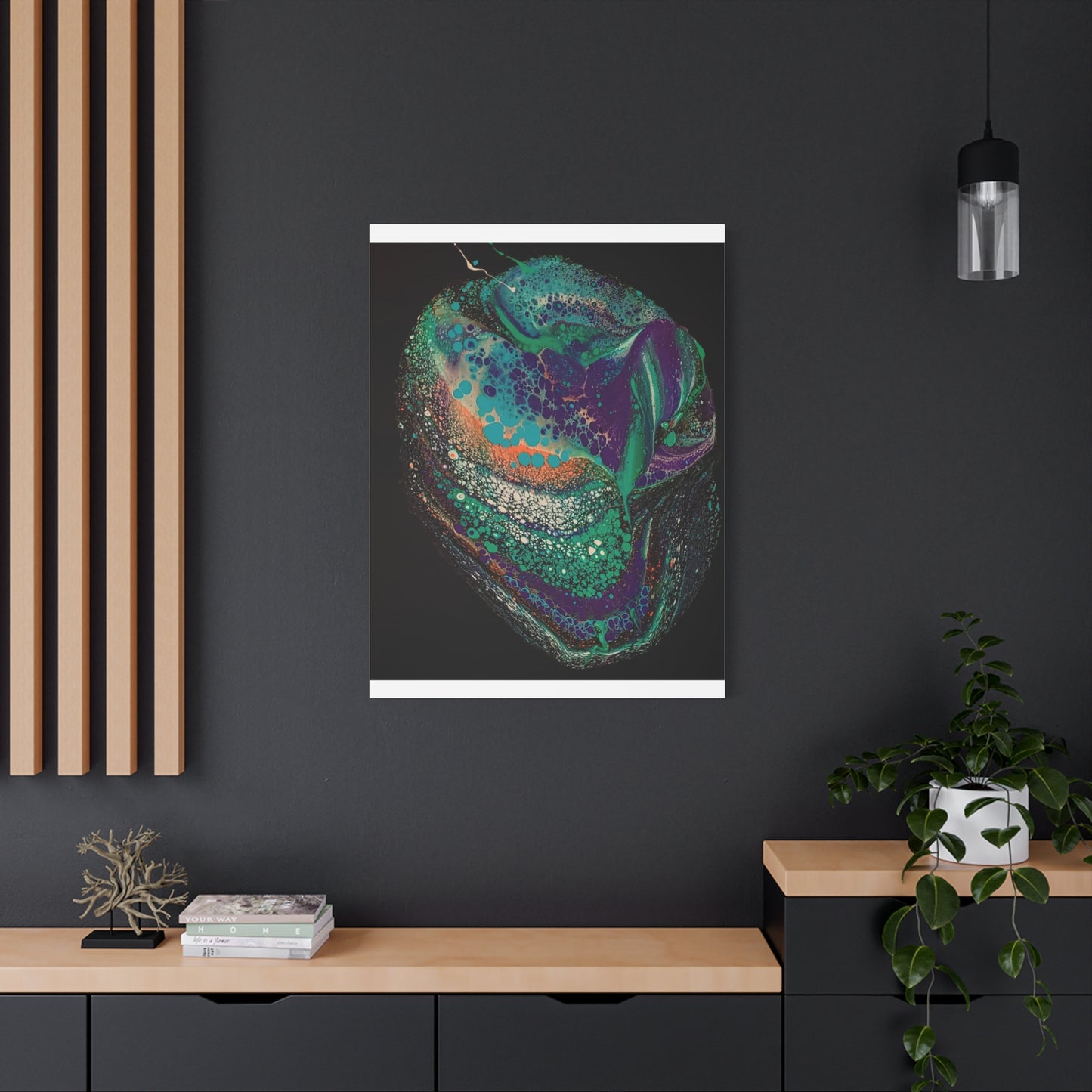 Abstract Fluid Art Canvas Print — Teal, Purple & Gold Swirl Matte Stretched Wall Art