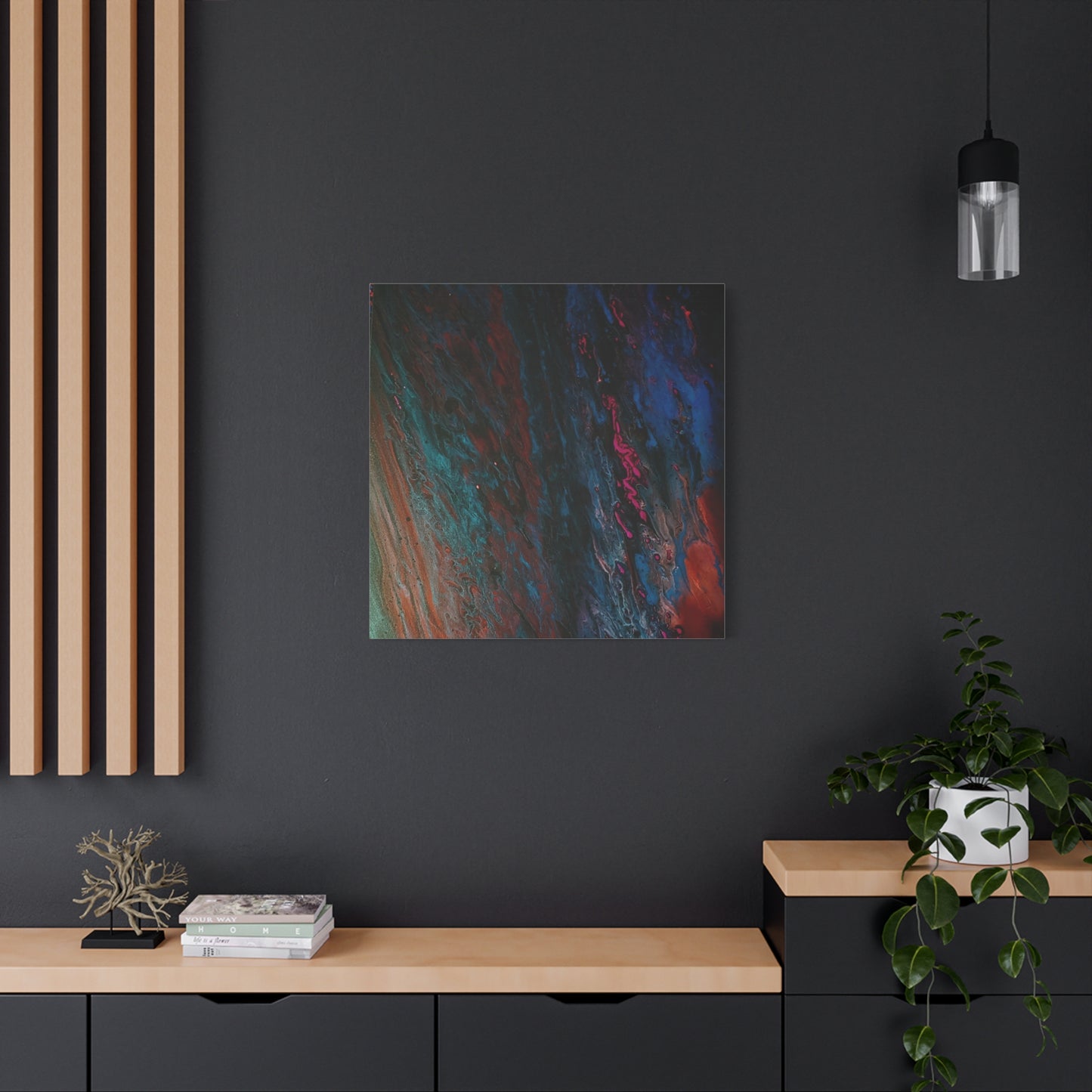 Abstract Fluid Art Canvas Wall Art - Jupiter pour — Vibrant Ocean Night Matte Stretched Canvas
