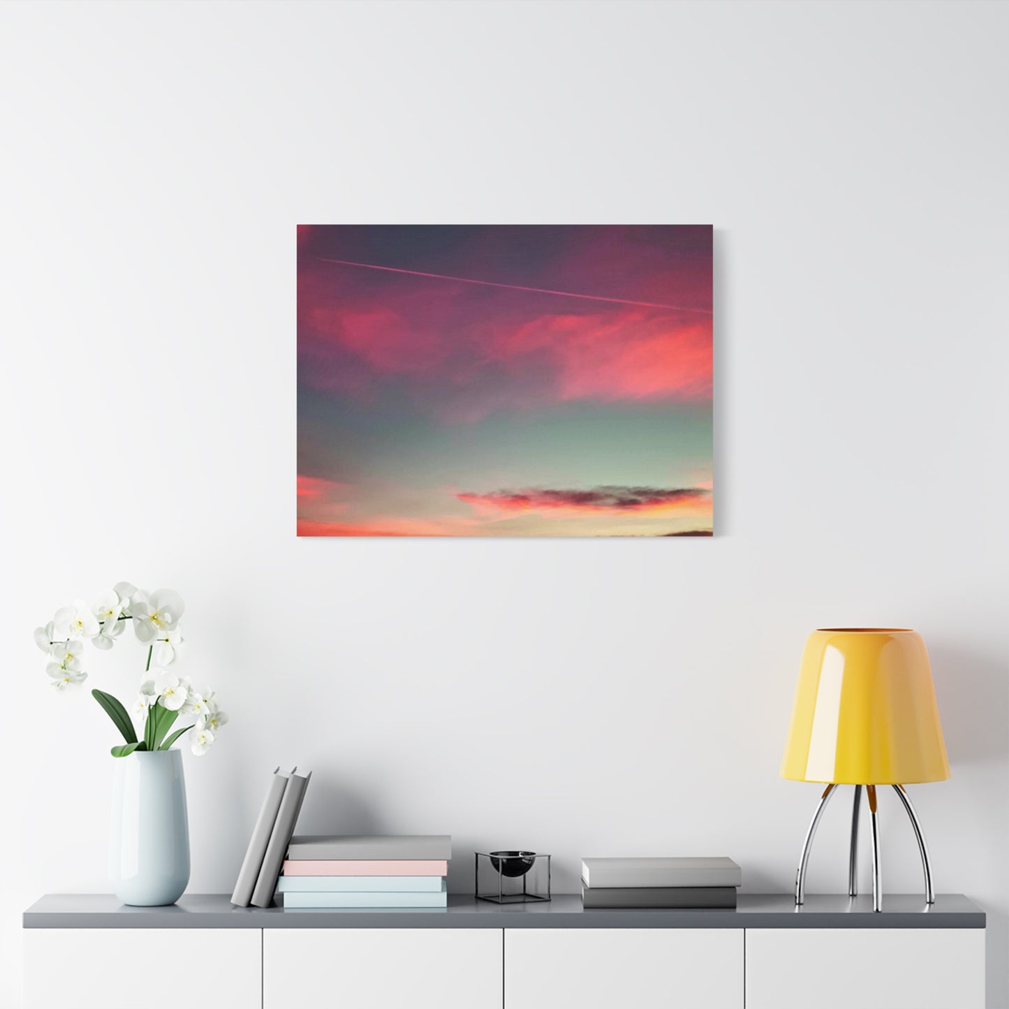 pink sky at morning - Horizon Matte Canvas Print — Vibrant Pink & Teal Sky Wall Art, Stretched 1.25"