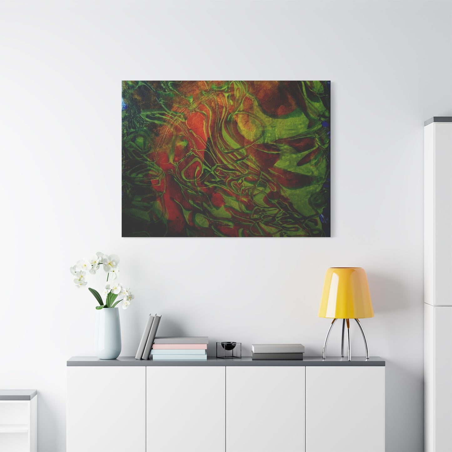 Abstract Green & Red Fluid Art Canvas Print