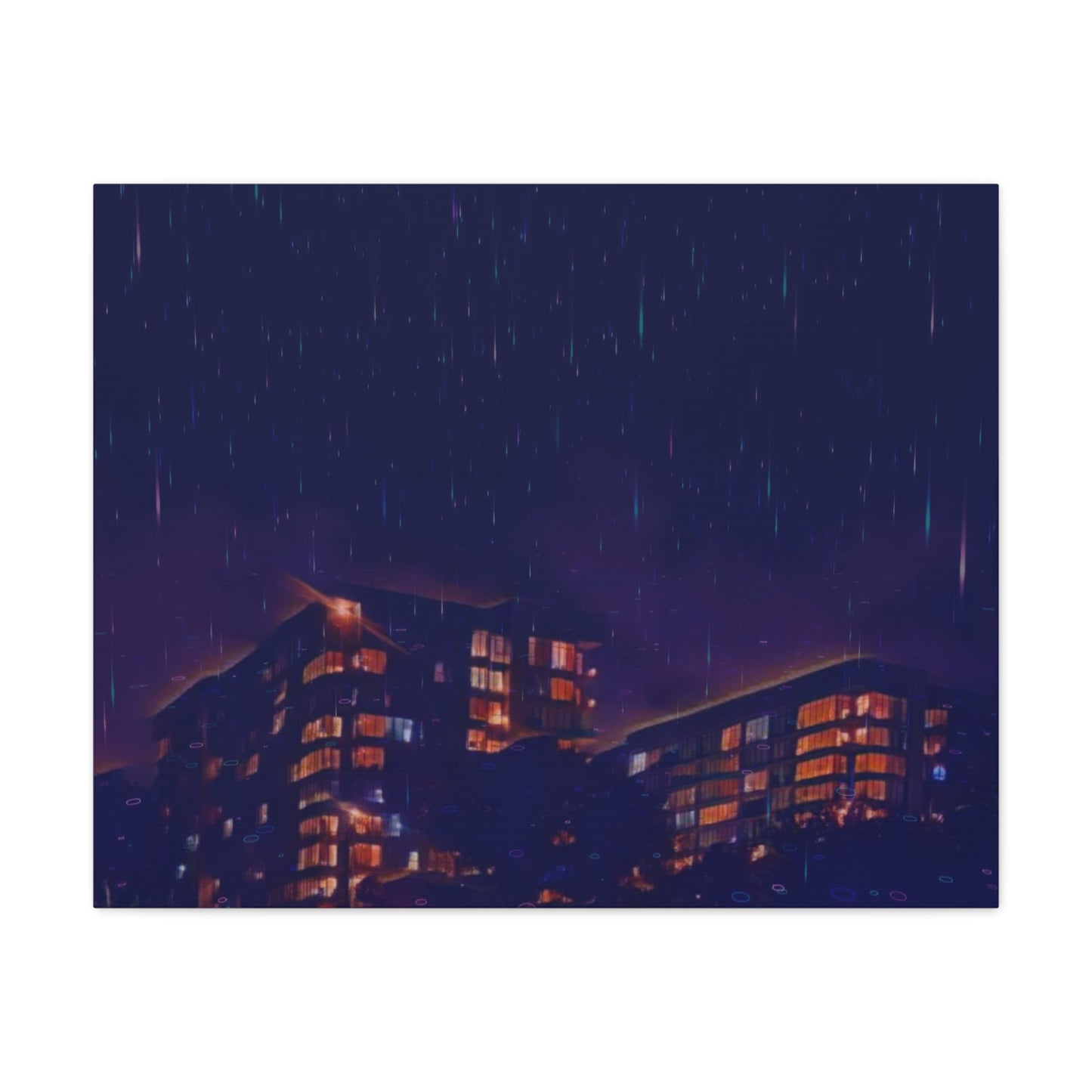 Neon Percipitation @ night - Canvas Print — Moody Urban Wall Art