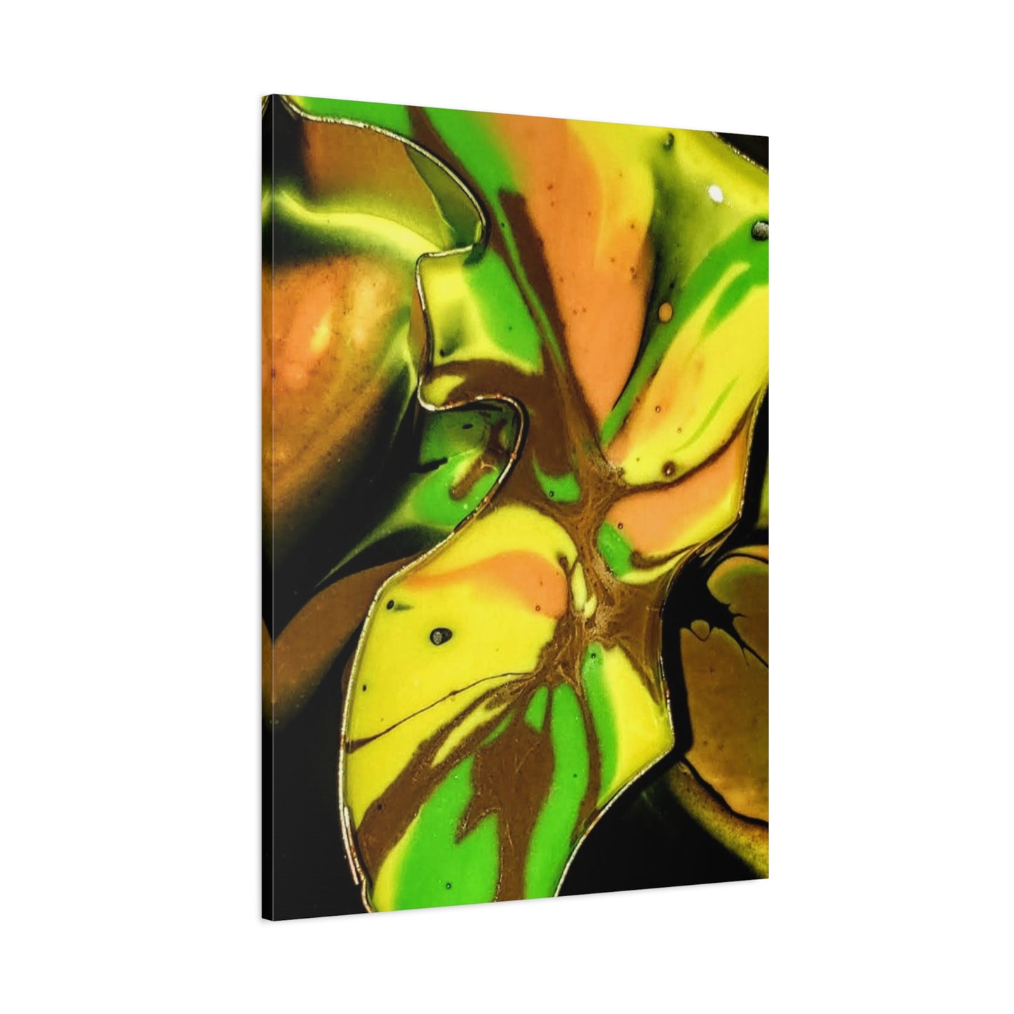 Abstract Green & Gold Fluid Art Matte Canvas Print (Stretched)