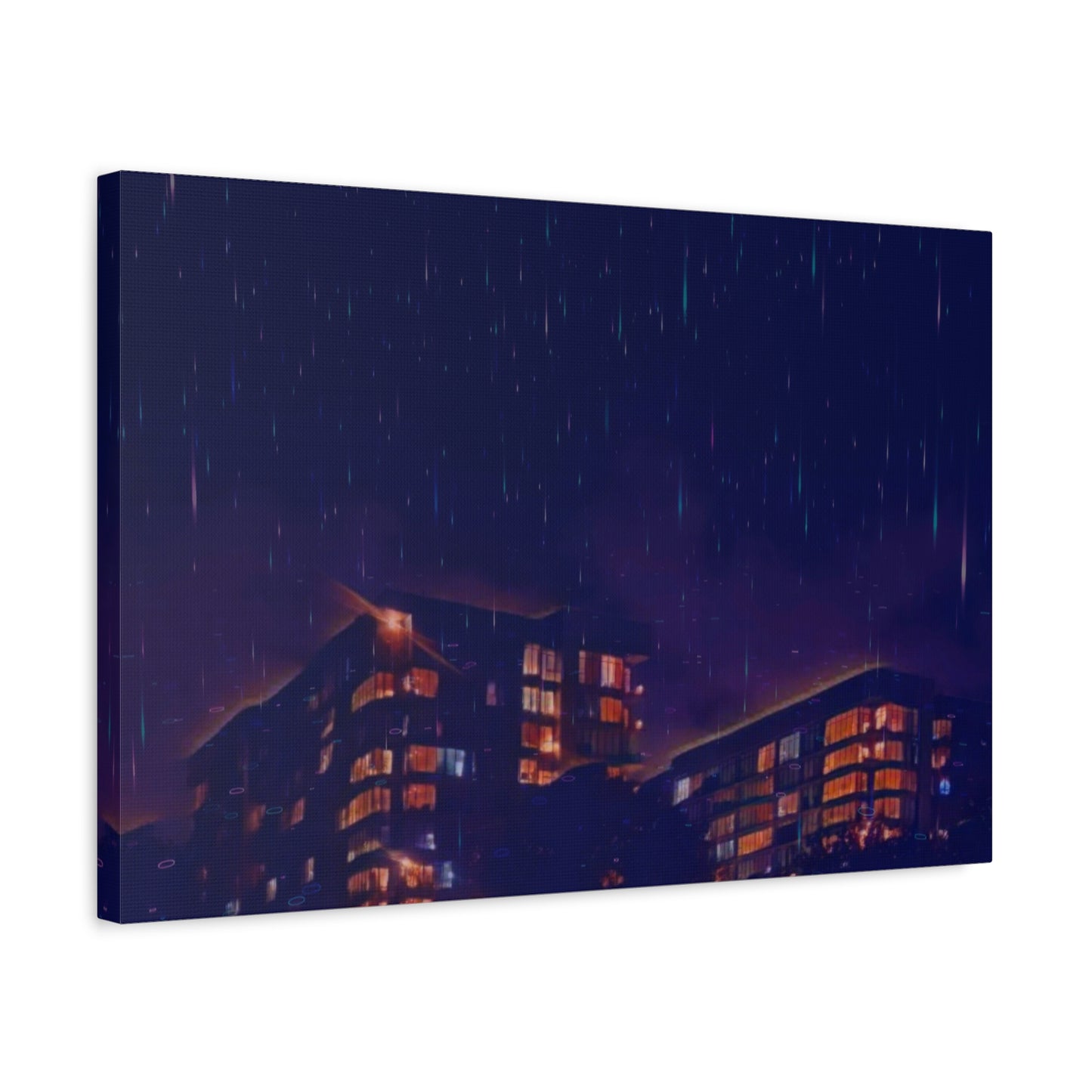 Neon Percipitation @ night - Canvas Print — Moody Urban Wall Art