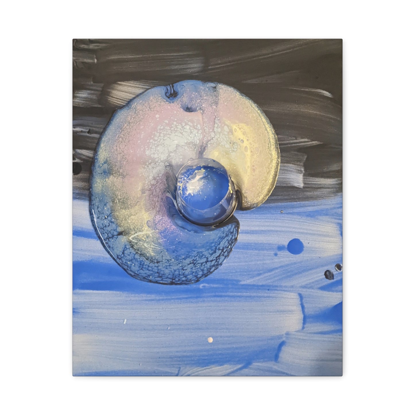 the nautilus - Abstract Blue Spiral Matte Canvas Art - Nautical Coastal Wall Decor