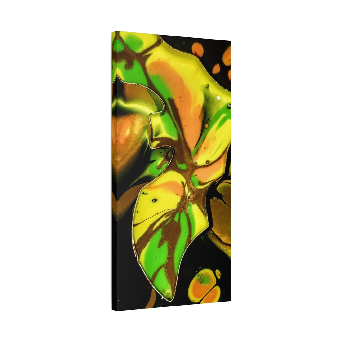 Abstract Green & Gold Fluid Art Matte Canvas Print (Stretched)