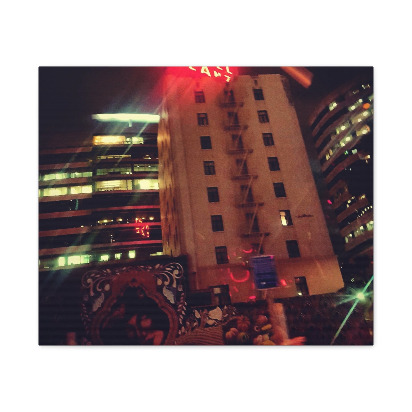 Hotel DeAnza - City Nightscape Canvas Print — Urban Street Art Building Matte Stretched 1.25"