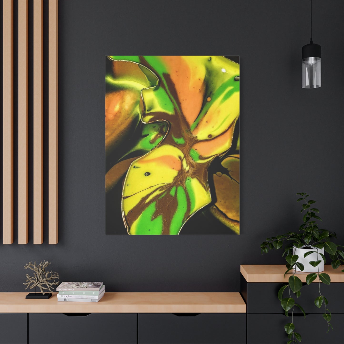 Abstract Green & Gold Fluid Art Matte Canvas Print (Stretched)