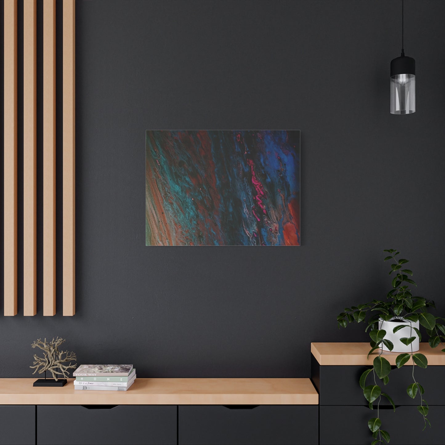 Abstract Fluid Art Canvas Wall Art - Jupiter pour — Vibrant Ocean Night Matte Stretched Canvas