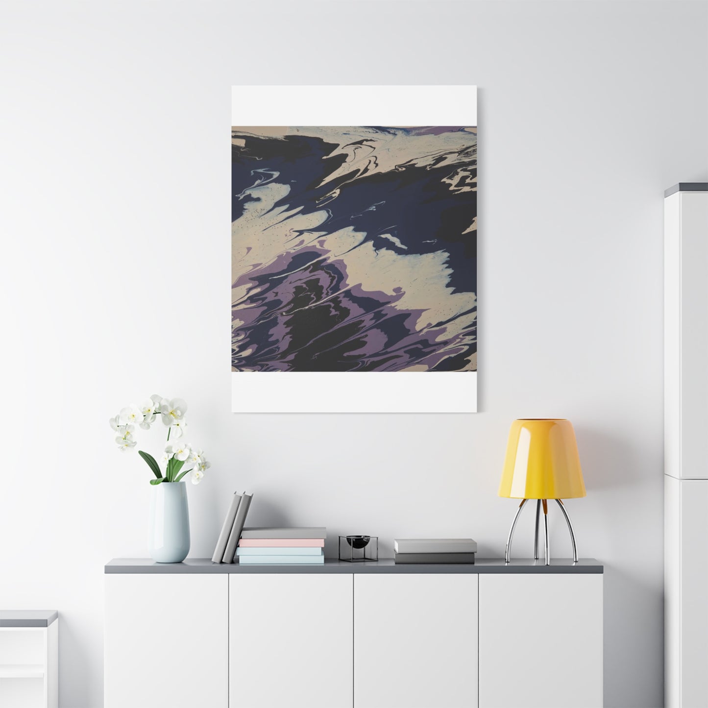 Abstract Navy & Lavender Wave Matte Stretched Canvas (1.25")