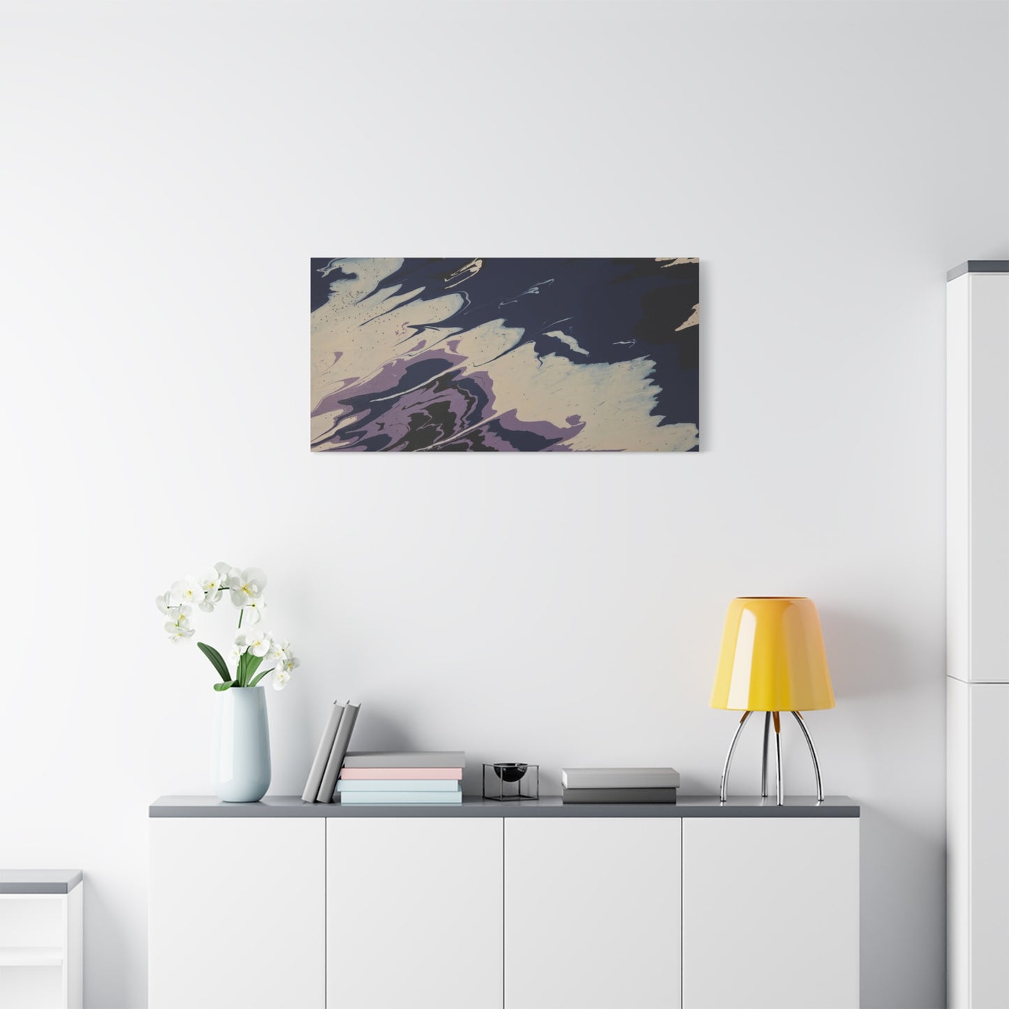 Abstract Navy & Lavender Wave Matte Stretched Canvas (1.25")