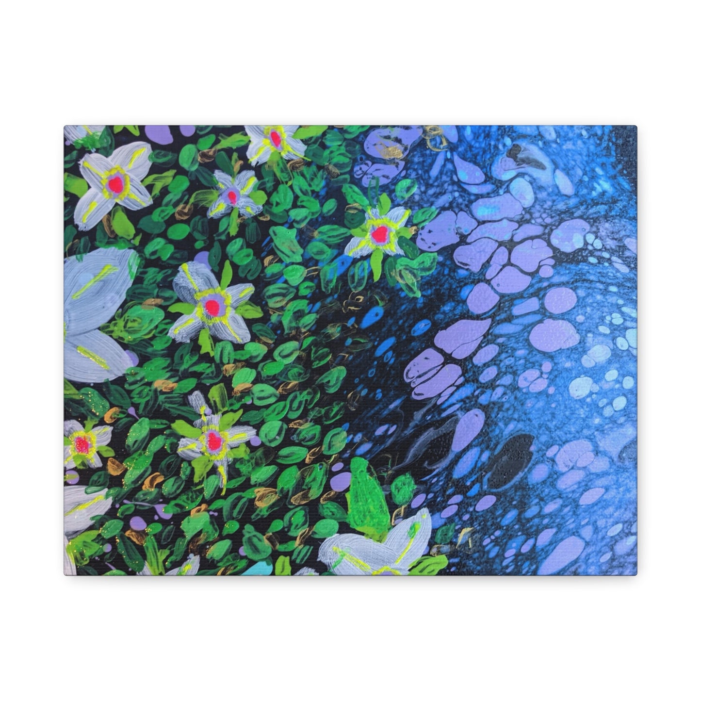 Floetrol&Flowers -  Reef Matte Canvas Wall Art — Blue & Green Abstract Flower Painting