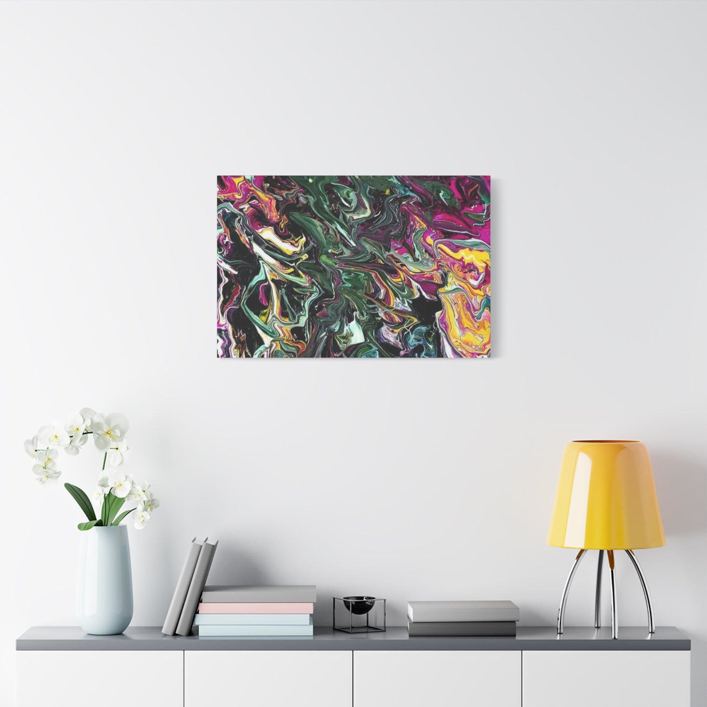 chaos in the garden - Abstract Fluid Art Matte Canvas Print - Colorful Swirl Wall Art