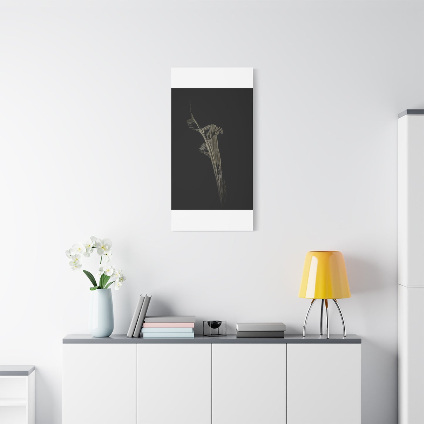Calla Lilly - Minimalist Botanical Canvas Print — Monochrome Flower Art on Black Matte