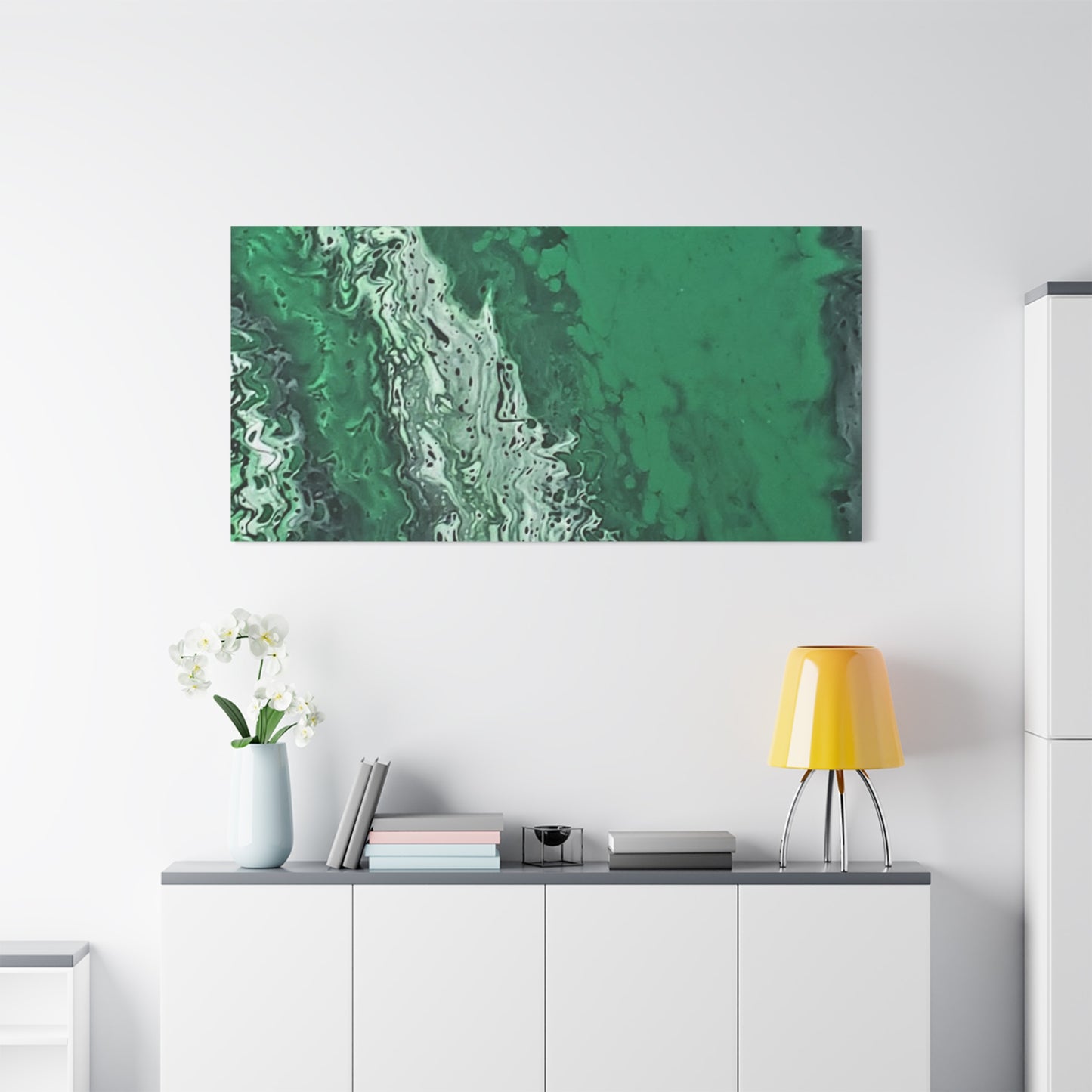 Emerald Wave Abstract Canvas Print — Matte Stretched Wall Art