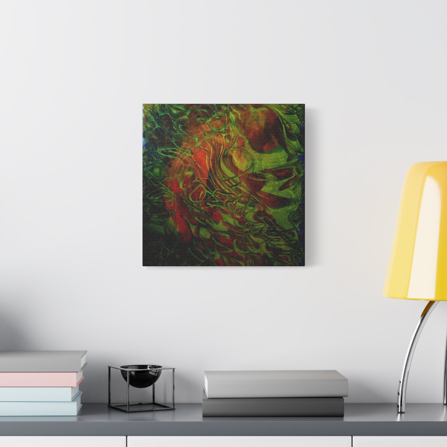 Abstract Green & Red Fluid Art Canvas Print