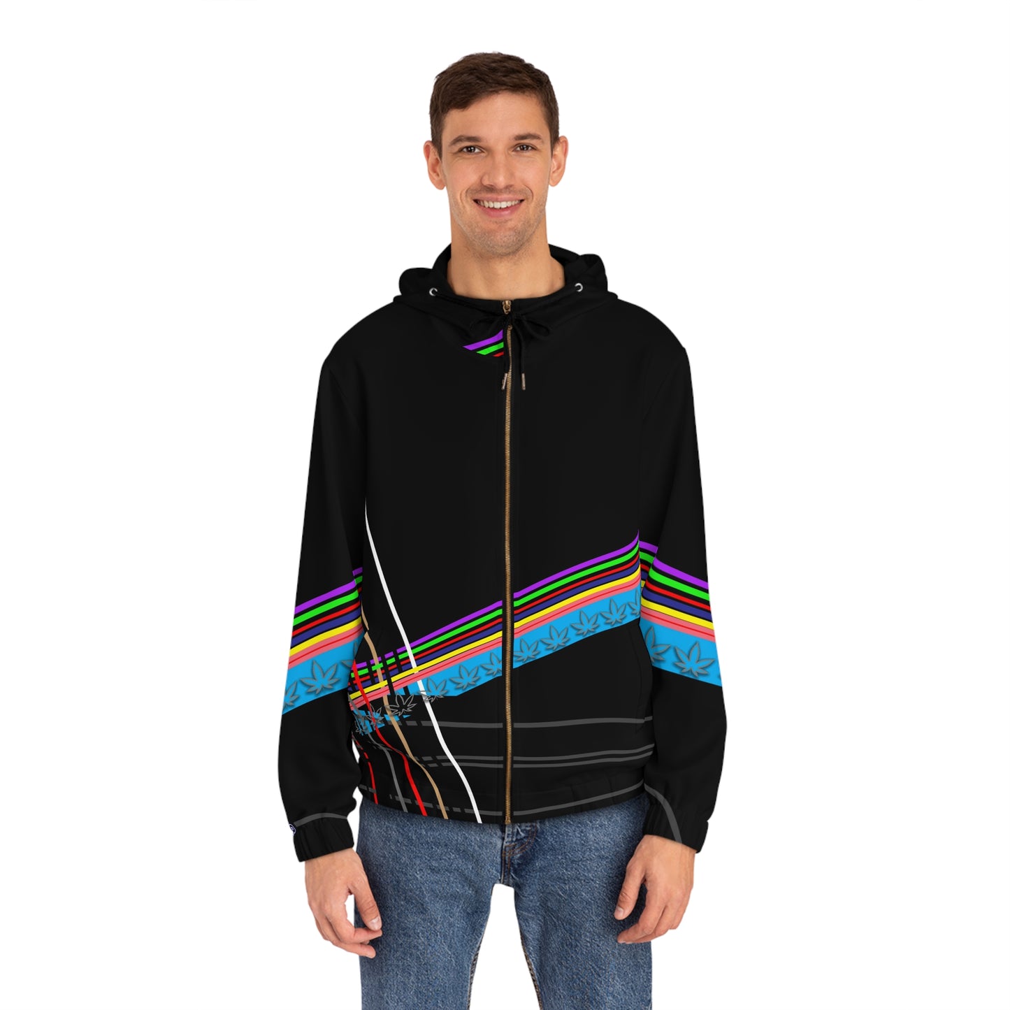 Men's Diagonal Rainbow Stripe Full-Zip Hoodie