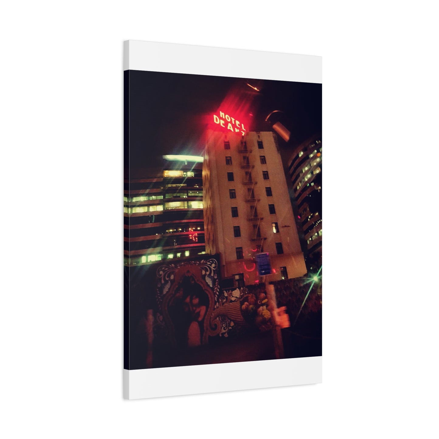 Hotel DeAnza - City Nightscape Canvas Print — Urban Street Art Building Matte Stretched 1.25"