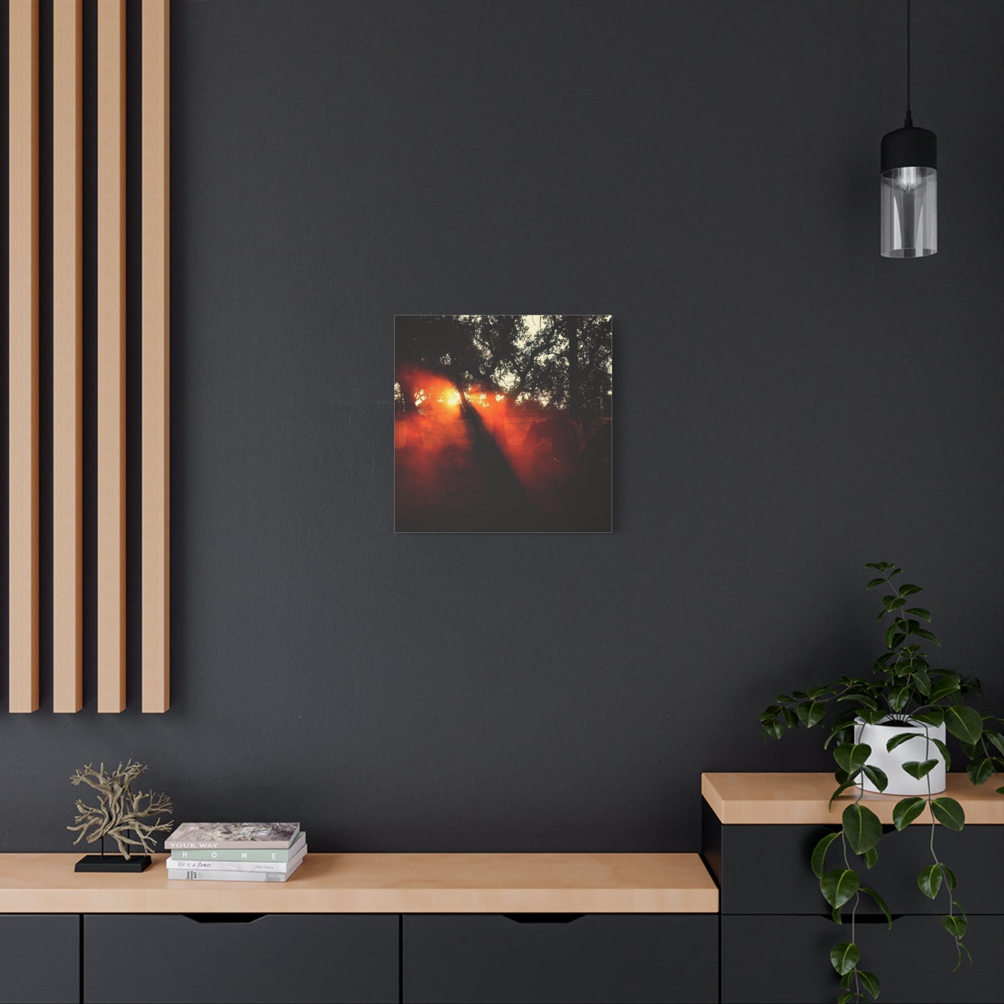 Sunset Forest Matte Canvas Wall Art — Dramatic Orange Light Photography