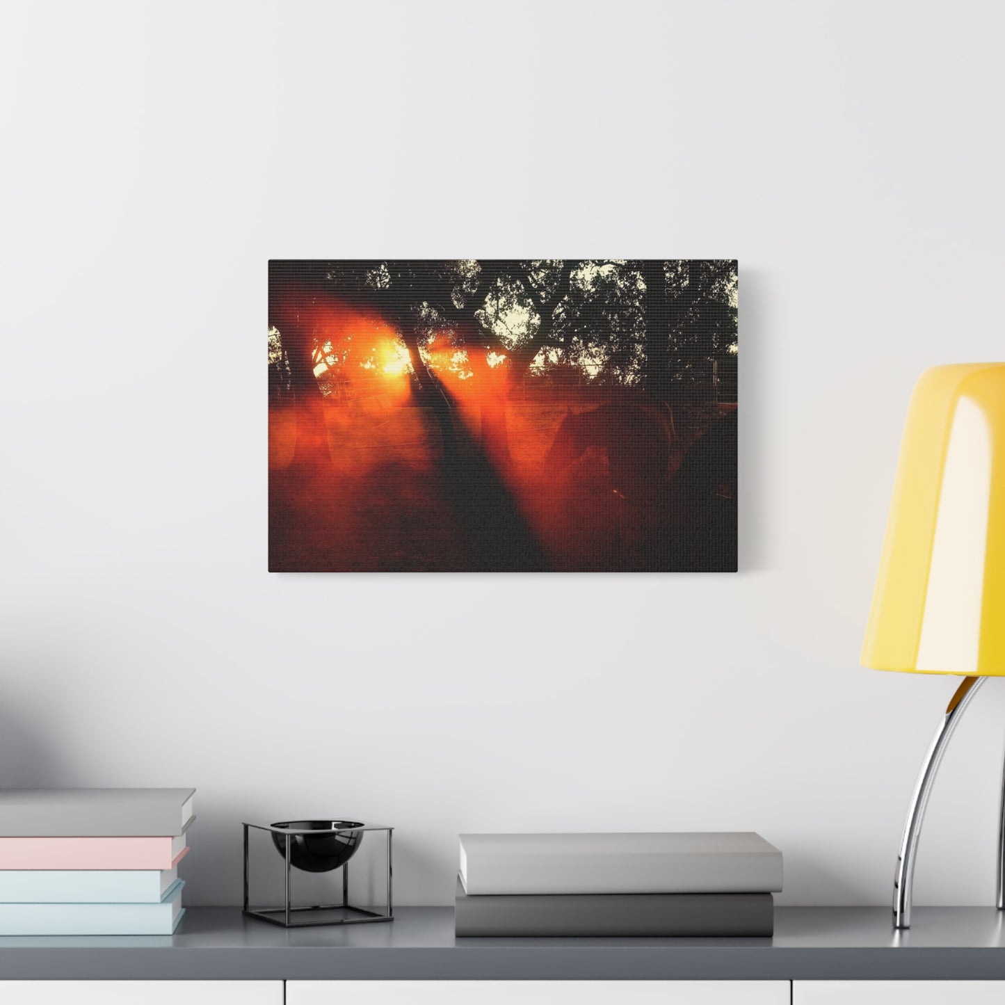Sunset Forest Matte Canvas Wall Art — Dramatic Orange Light Photography