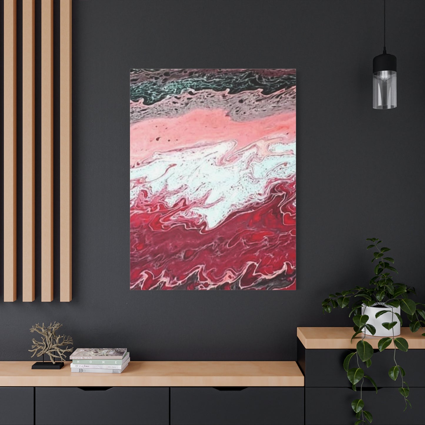 Abstract Pink & Red Fluid Art Canvas — Matte Stretched Wall Art