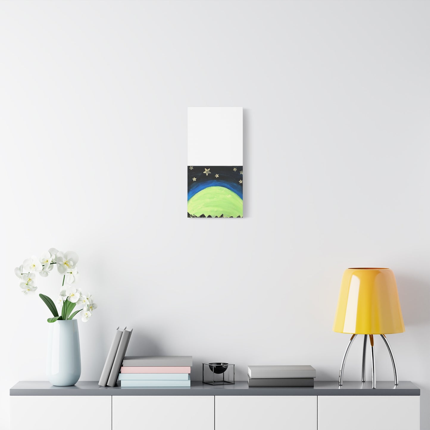 Green Moonrise Canvas Wall Art – Mountain Silhouette Nightscape