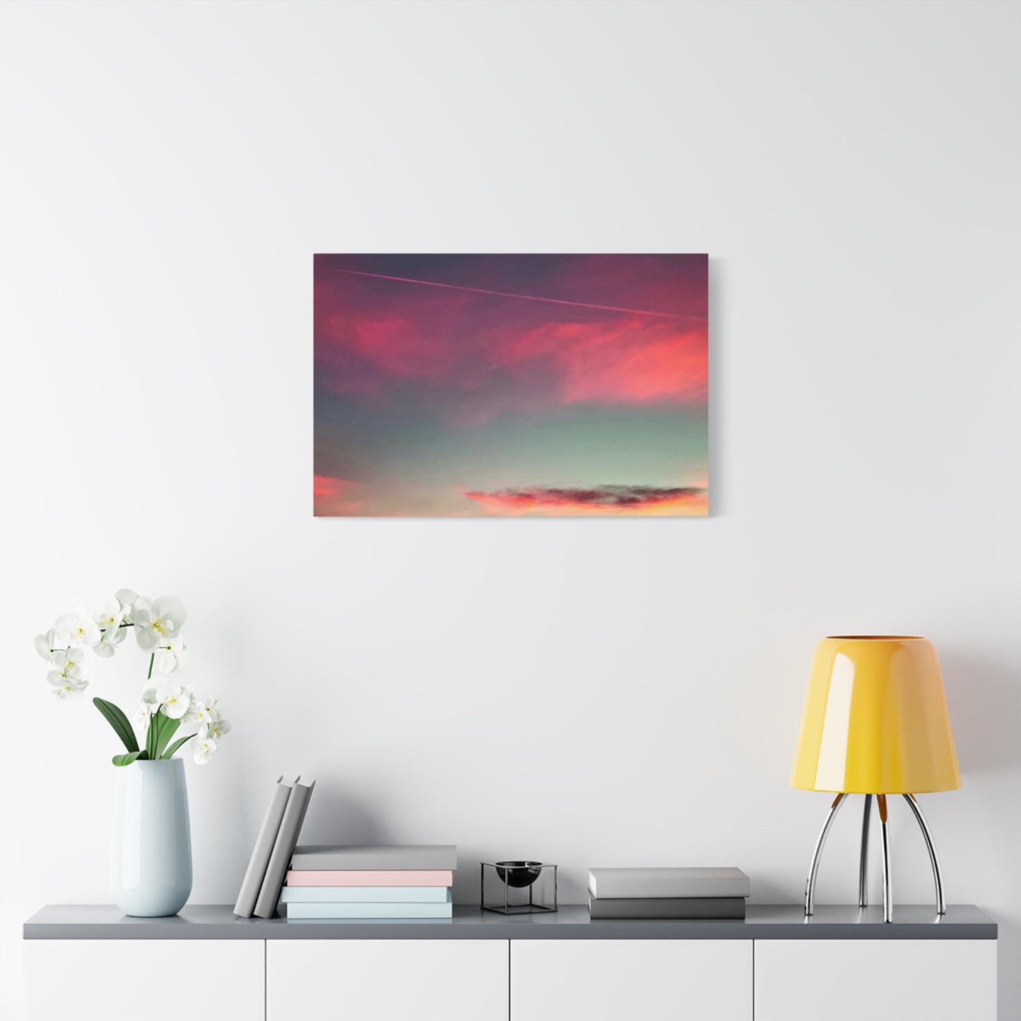 pink sky at morning - Horizon Matte Canvas Print — Vibrant Pink & Teal Sky Wall Art, Stretched 1.25"