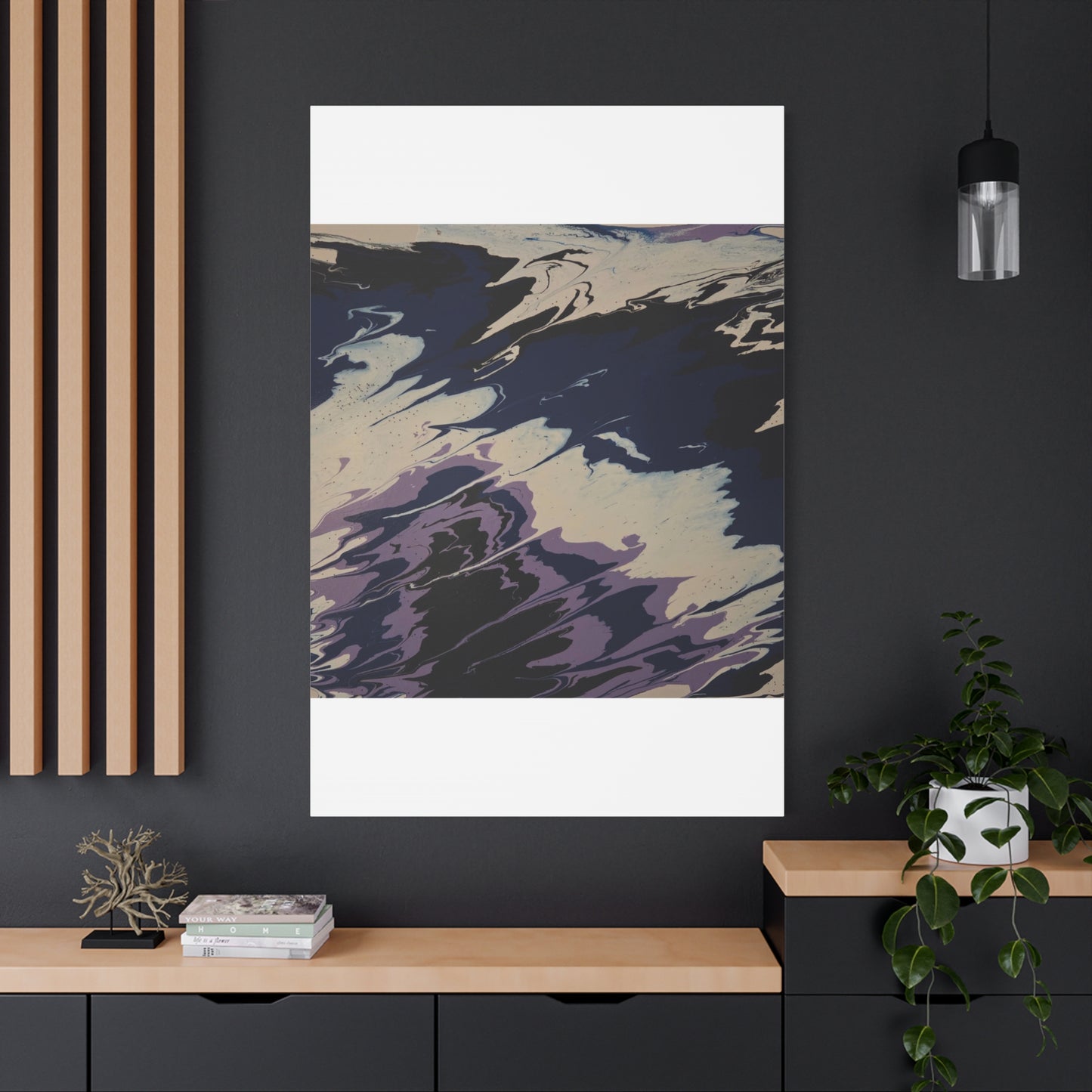 Abstract Navy & Lavender Wave Matte Stretched Canvas (1.25")