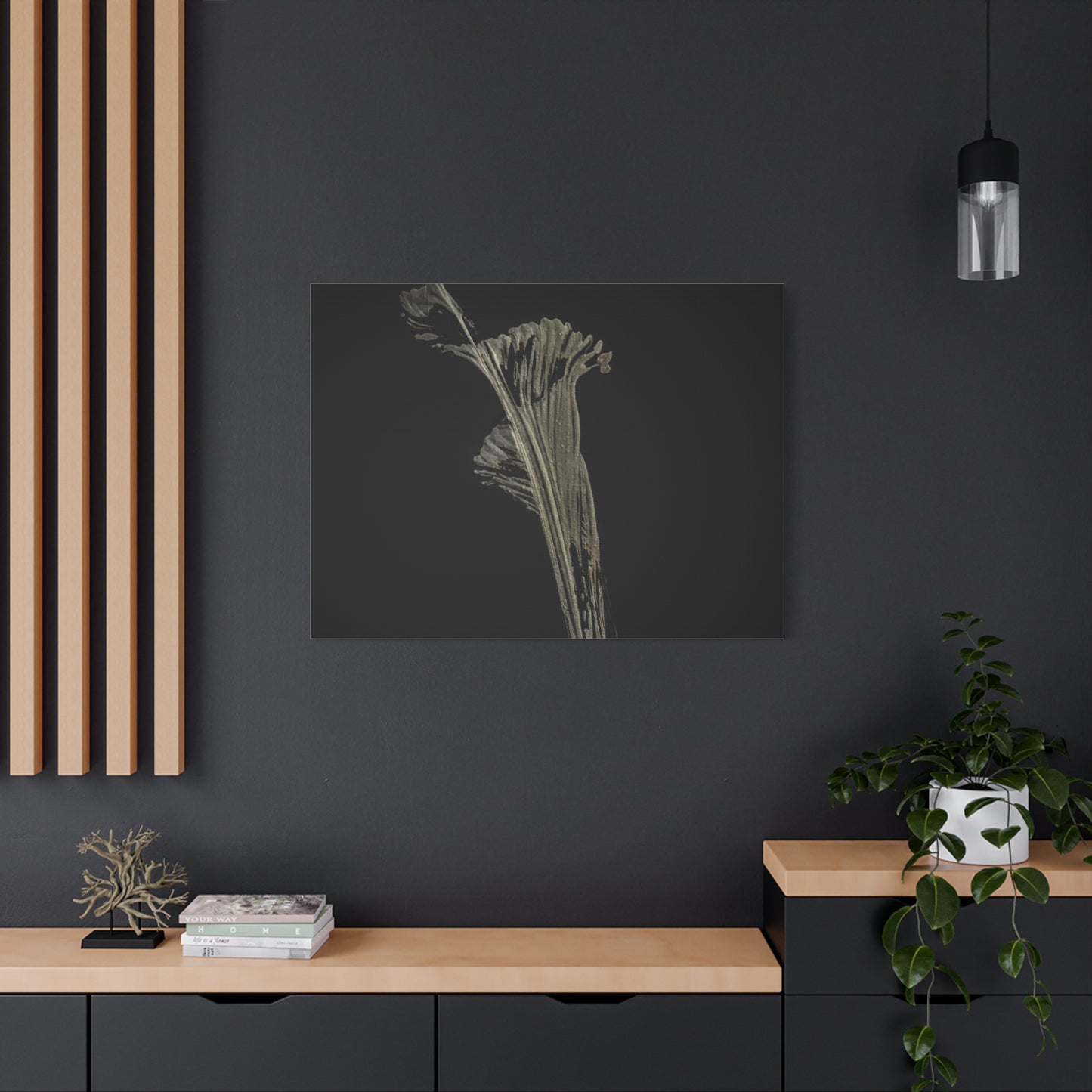 Calla Lilly - Minimalist Botanical Canvas Print — Monochrome Flower Art on Black Matte
