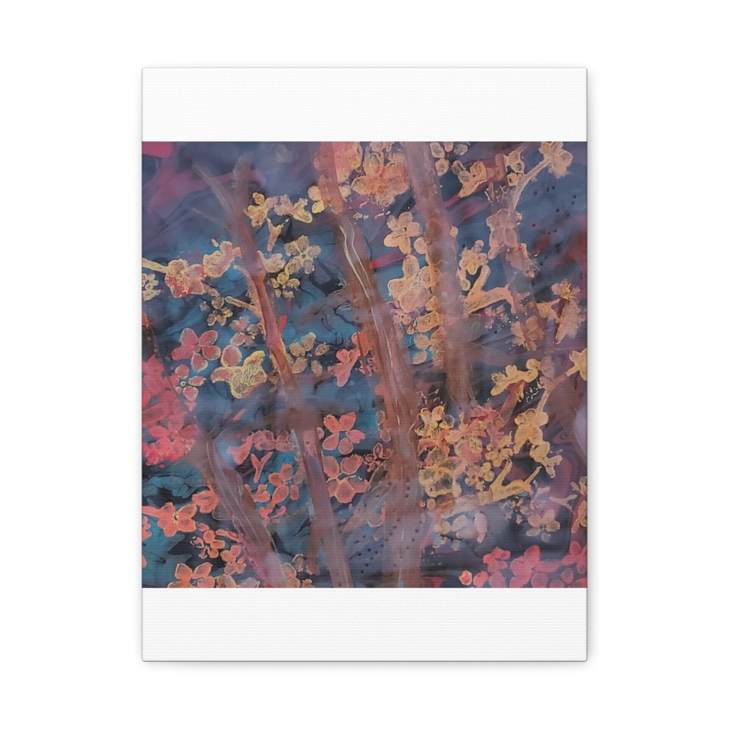 Abstract Floral Canvas Print — Moody Pink & Blue Stretched Wall Art