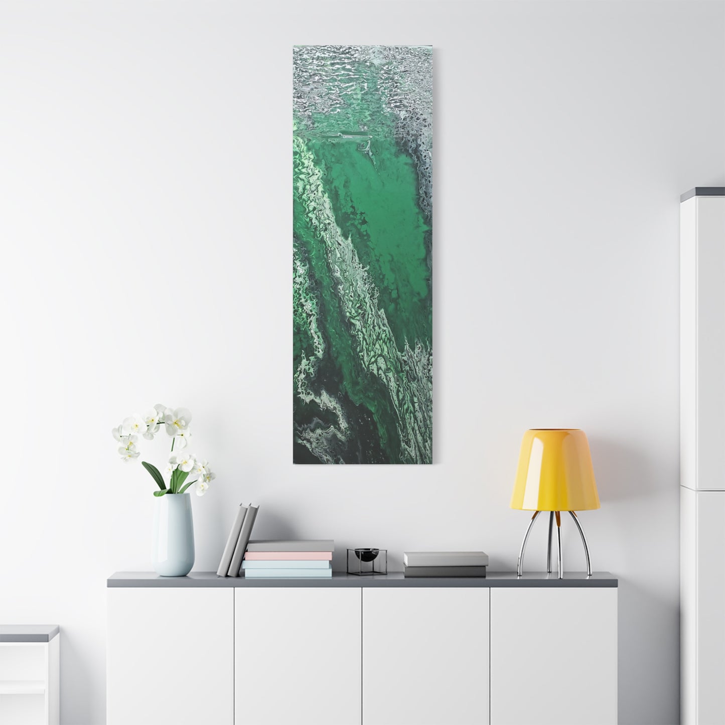 Emerald Wave Abstract Canvas Print — Matte Stretched Wall Art