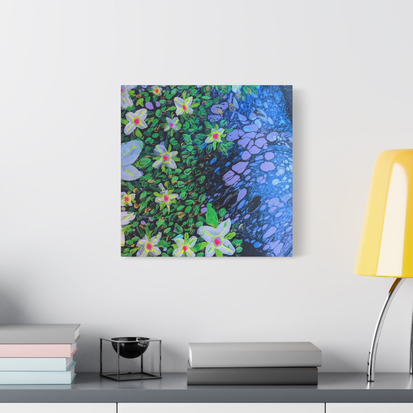Floetrol&Flowers -  Reef Matte Canvas Wall Art — Blue & Green Abstract Flower Painting