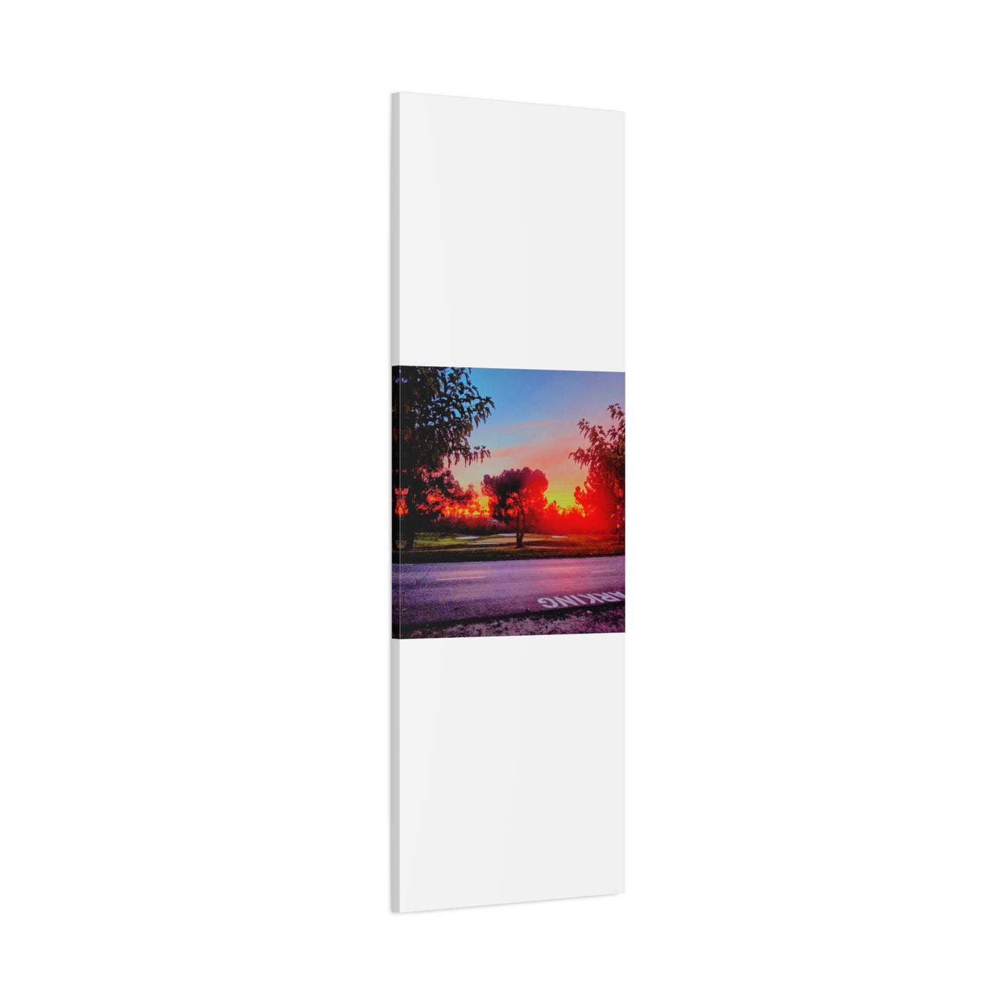 4th green @muni - Sunset Park Matte Canvas Print — Vibrant Red & Orange Landscape Wall Art
