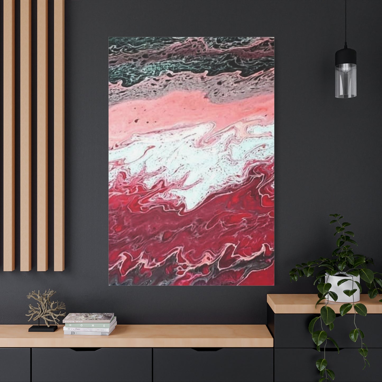 Abstract Pink & Red Fluid Art Canvas — Matte Stretched Wall Art