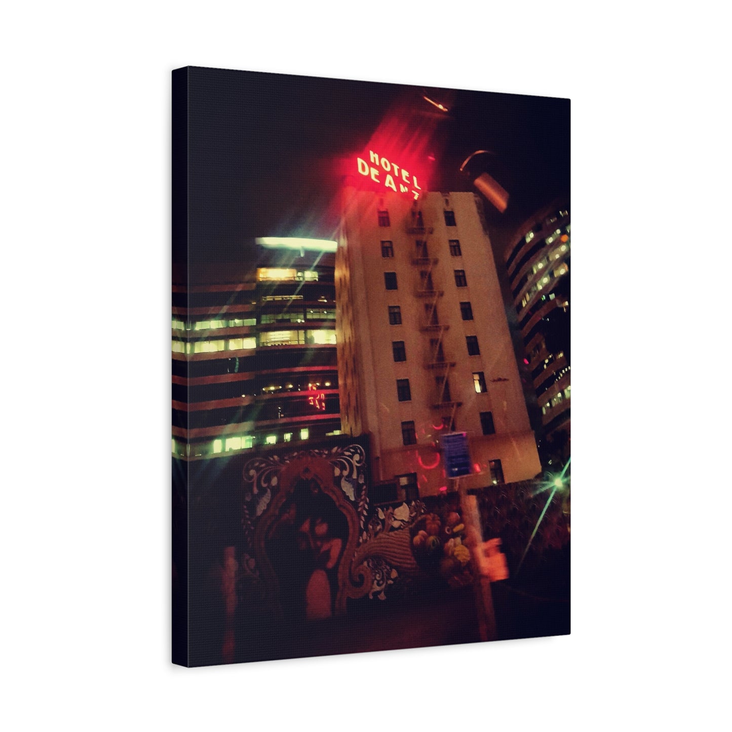 Hotel DeAnza - City Nightscape Canvas Print — Urban Street Art Building Matte Stretched 1.25"