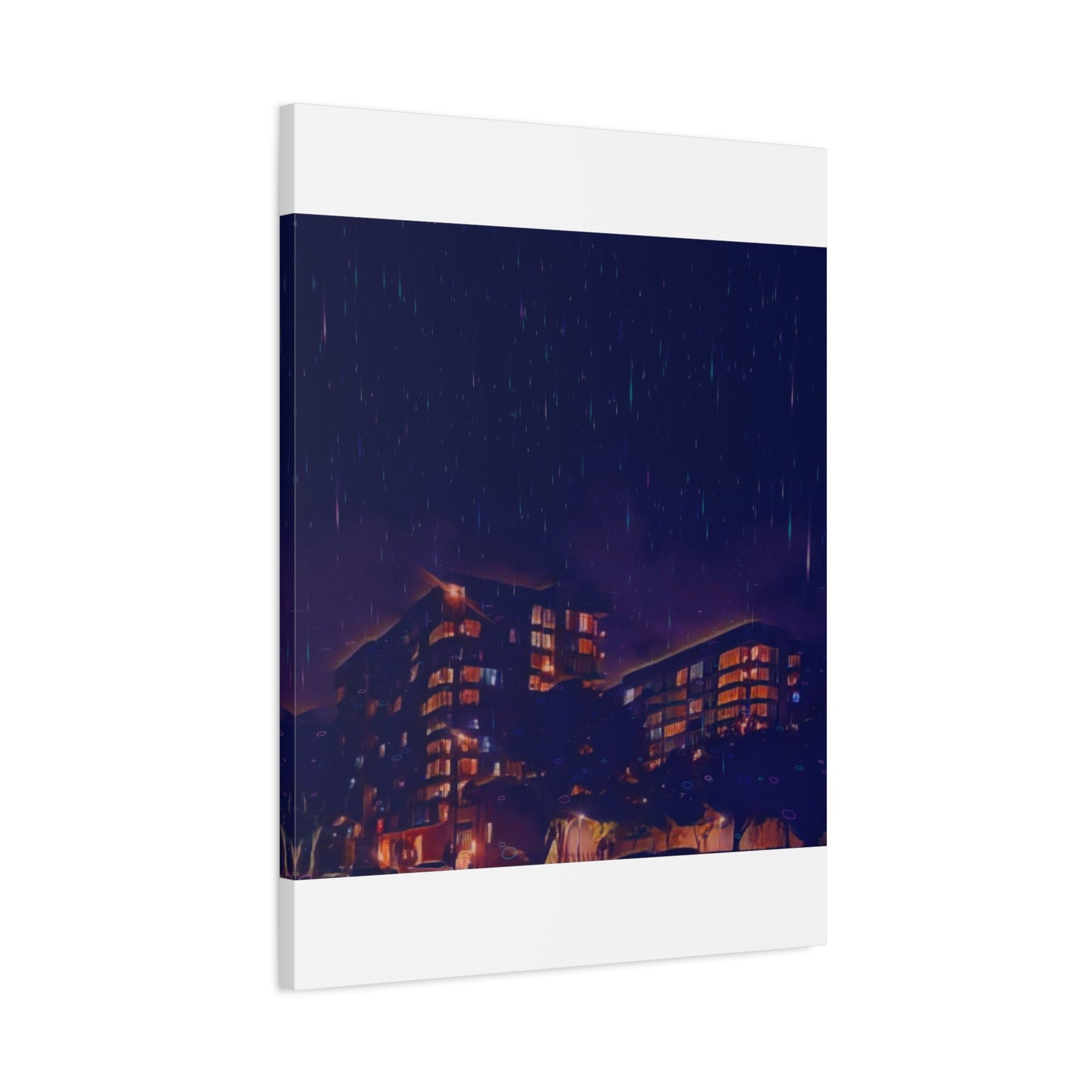 Neon Percipitation @ night - Canvas Print — Moody Urban Wall Art