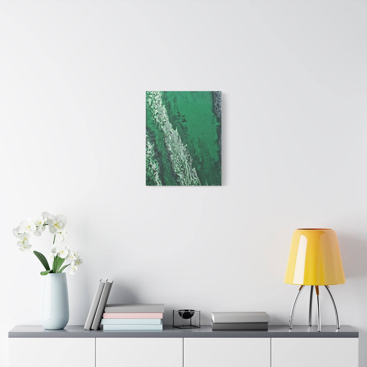 Emerald Wave Abstract Canvas Print — Matte Stretched Wall Art