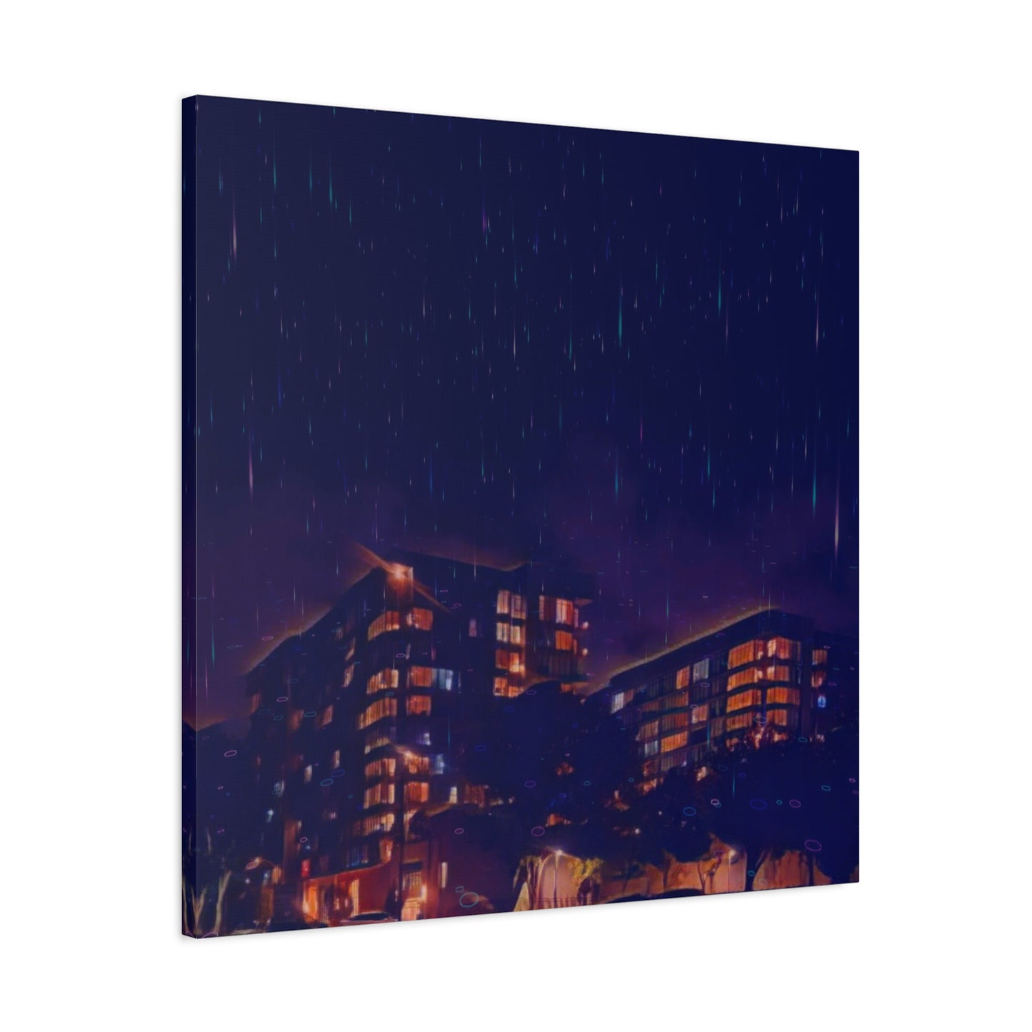 Neon Percipitation @ night - Canvas Print — Moody Urban Wall Art