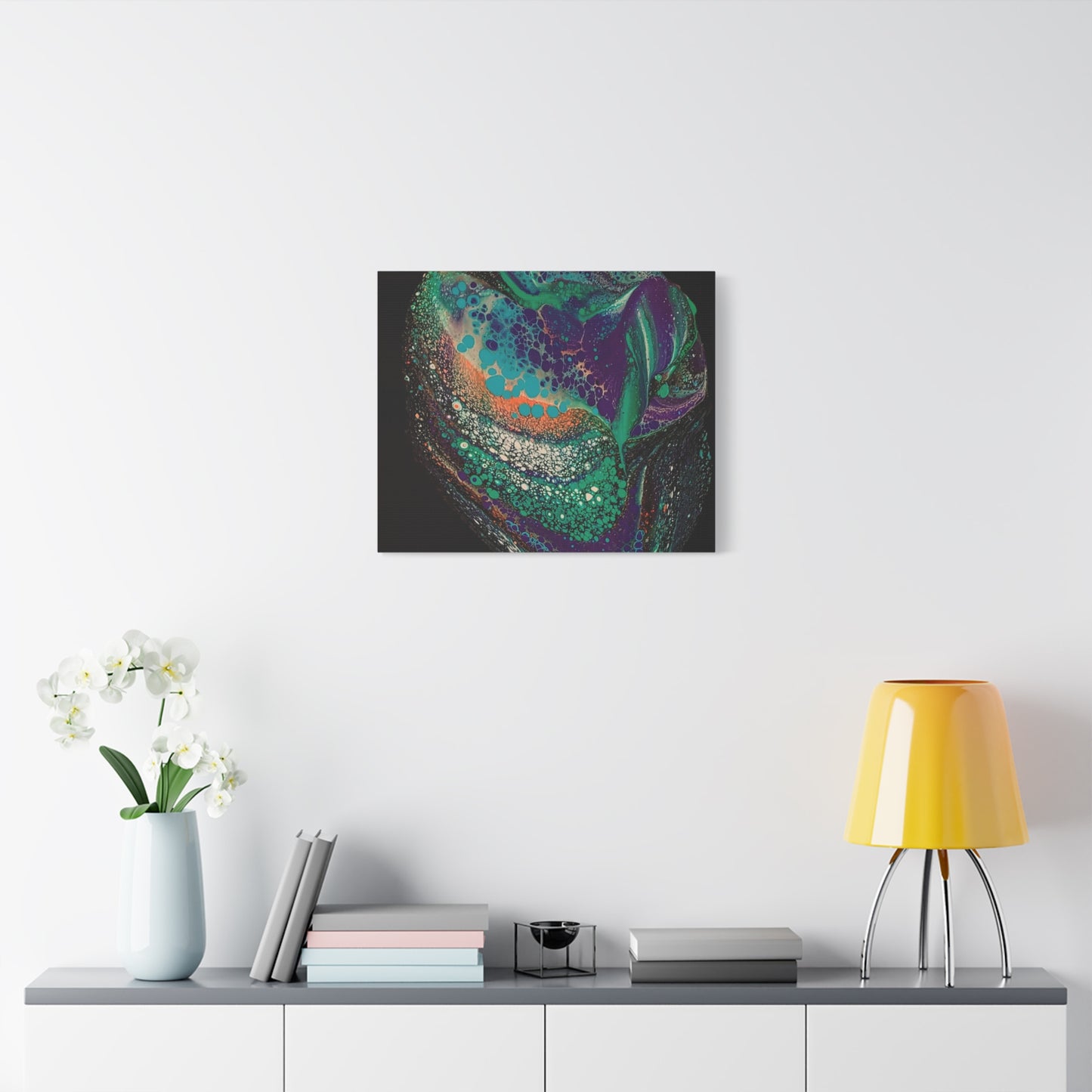 Abstract Fluid Art Canvas Print — Teal, Purple & Gold Swirl Matte Stretched Wall Art