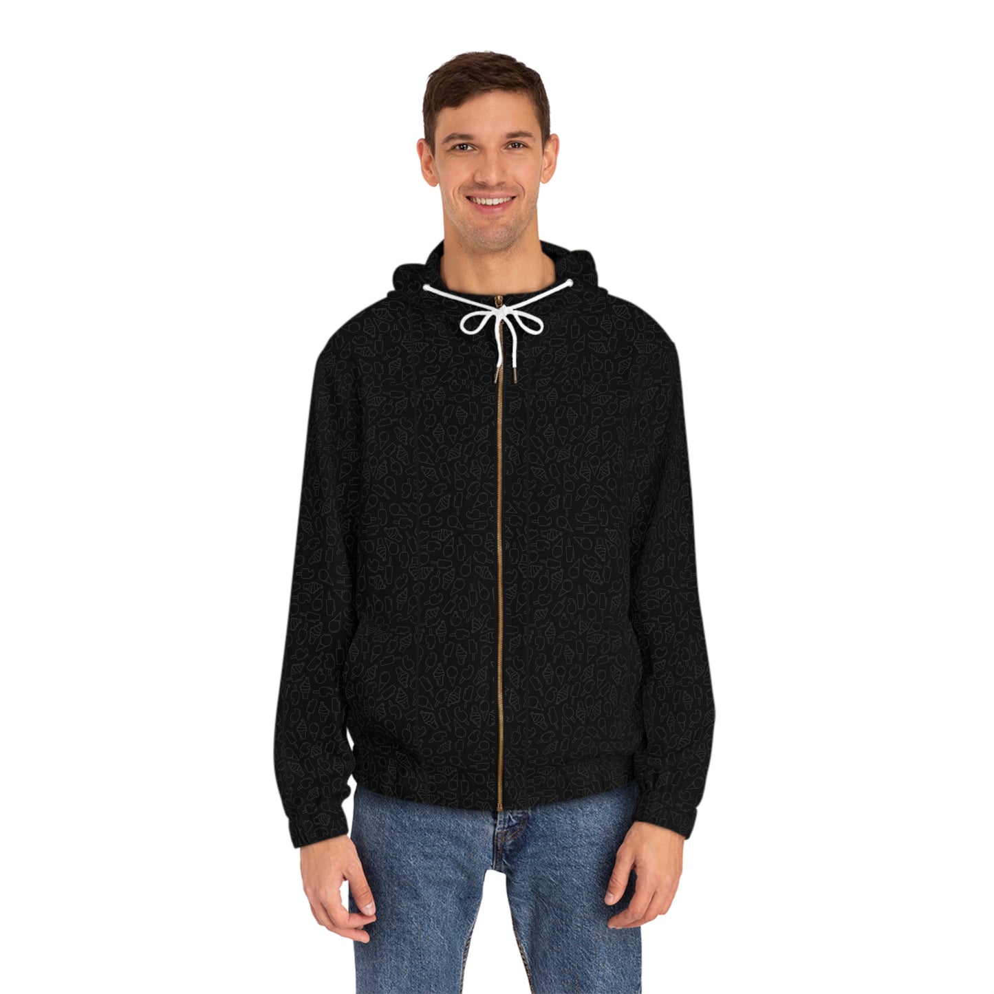 Black with ice-cream icons Full-Zip Hoodie – Men's Classic Zip-Up Hoodie