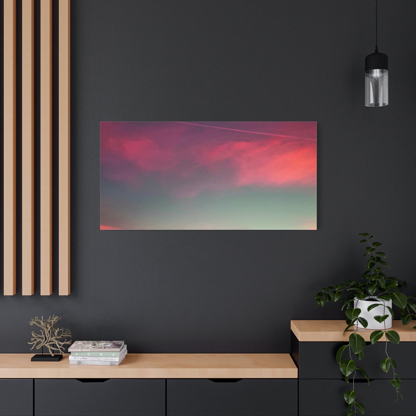 pink sky at morning - Horizon Matte Canvas Print — Vibrant Pink & Teal Sky Wall Art, Stretched 1.25"