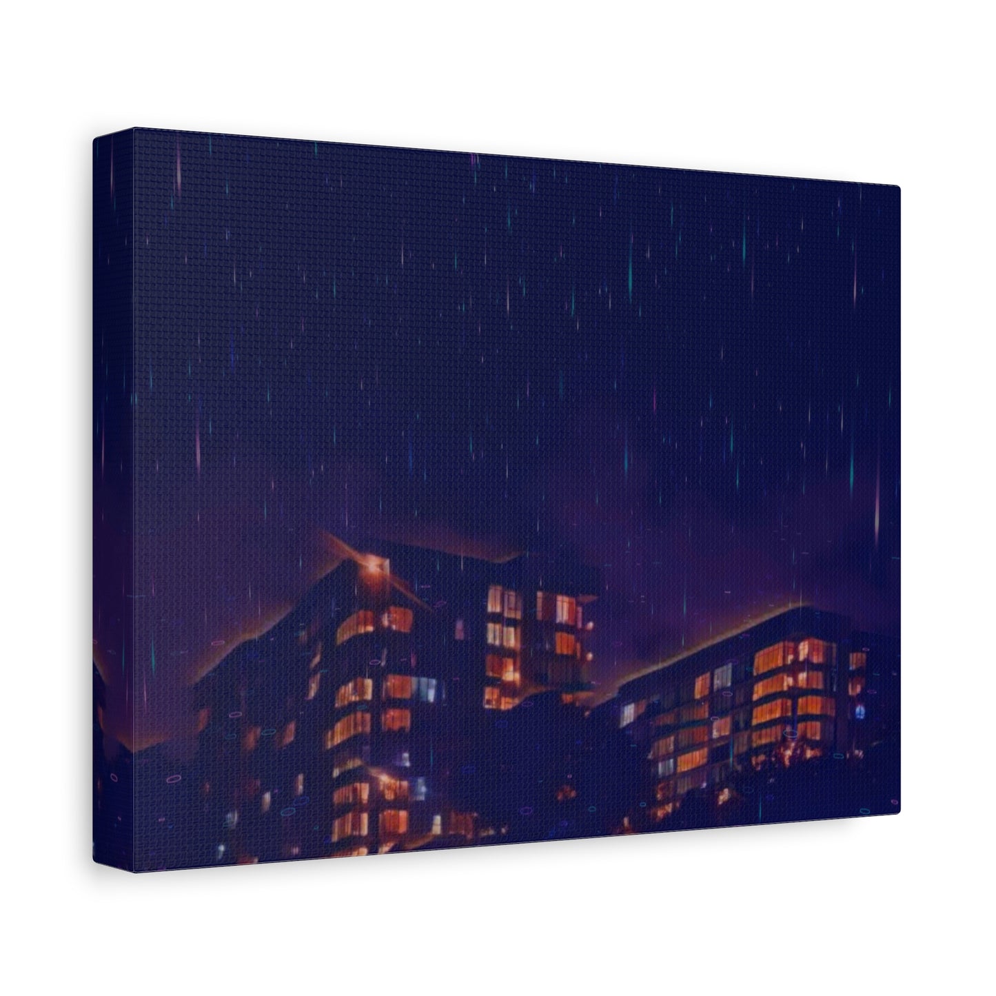 Neon Percipitation @ night - Canvas Print — Moody Urban Wall Art