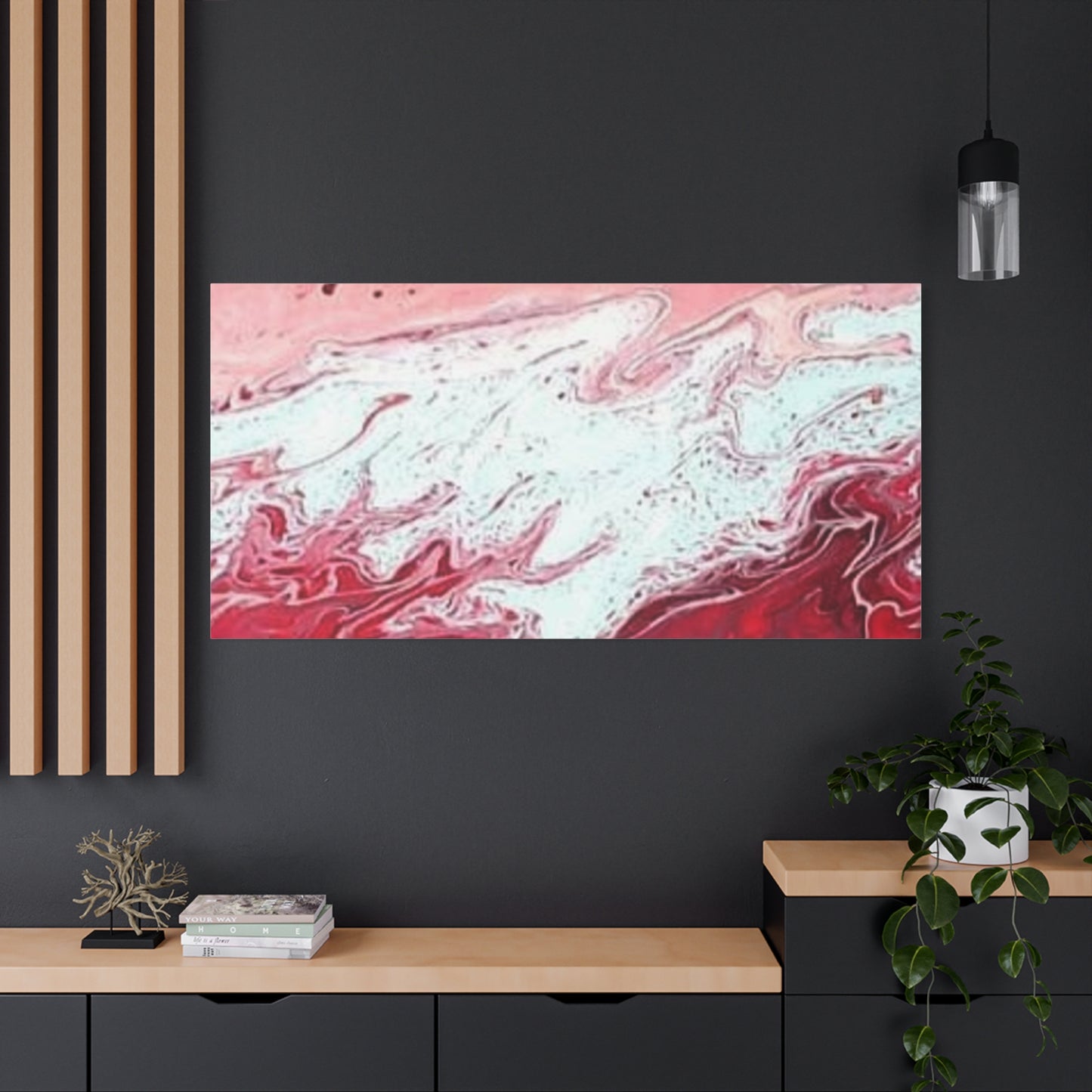 Abstract Pink & Red Fluid Art Canvas — Matte Stretched Wall Art